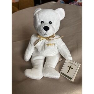 Holy Bears WWJD White Plush Teddy Bear Gold Ribbon Religious Collectible 1999